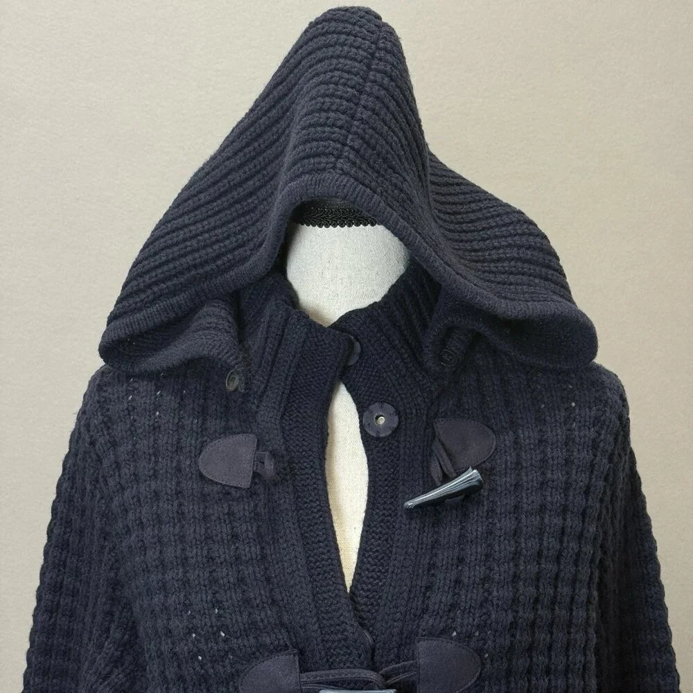 Tommy Hilfiger Waffle Chunky Knit Wool Bld Cardigan Womens L Sweater Collar Hood - Picture 9 of 11